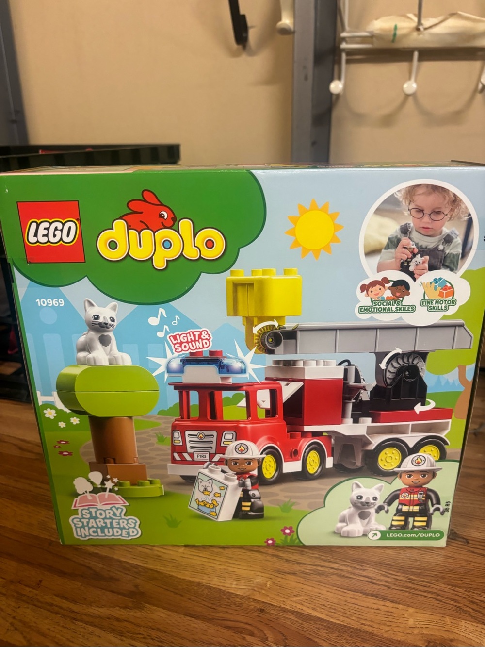 Lego Duplo Red and Yellow Fire Truck Playset with White Cat